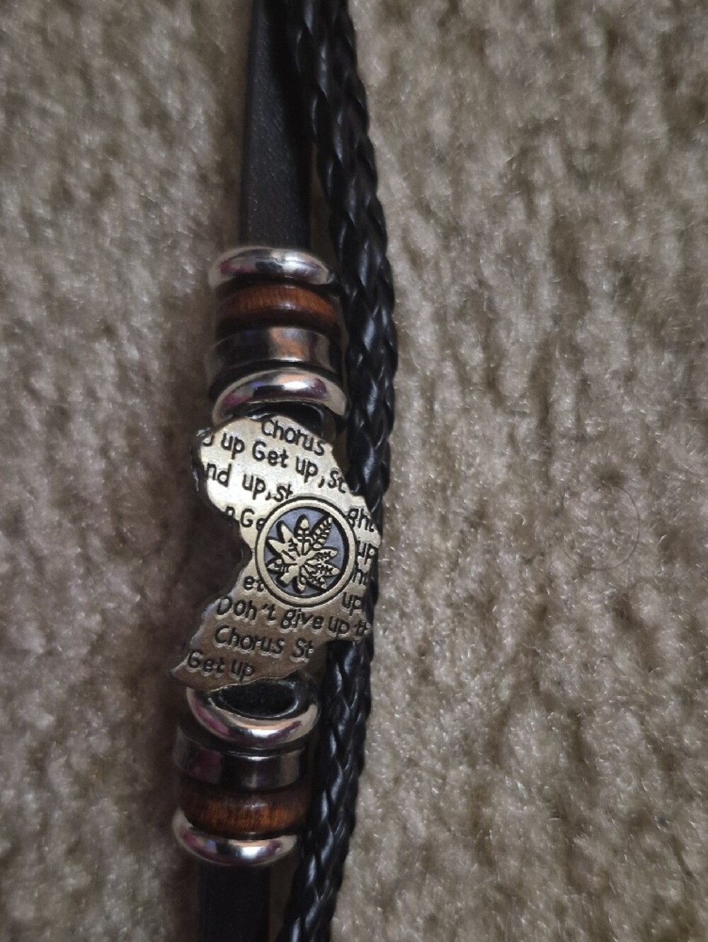 Men's Black Genuine Leather Braided Wrist Bracelet with Metal Bead Accent (NWT)